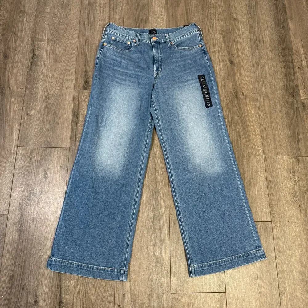 J.Crew Classic Wide-Leg Jeans WMNS 30 Blue Basin Wash All-Day Stretch High-Rise